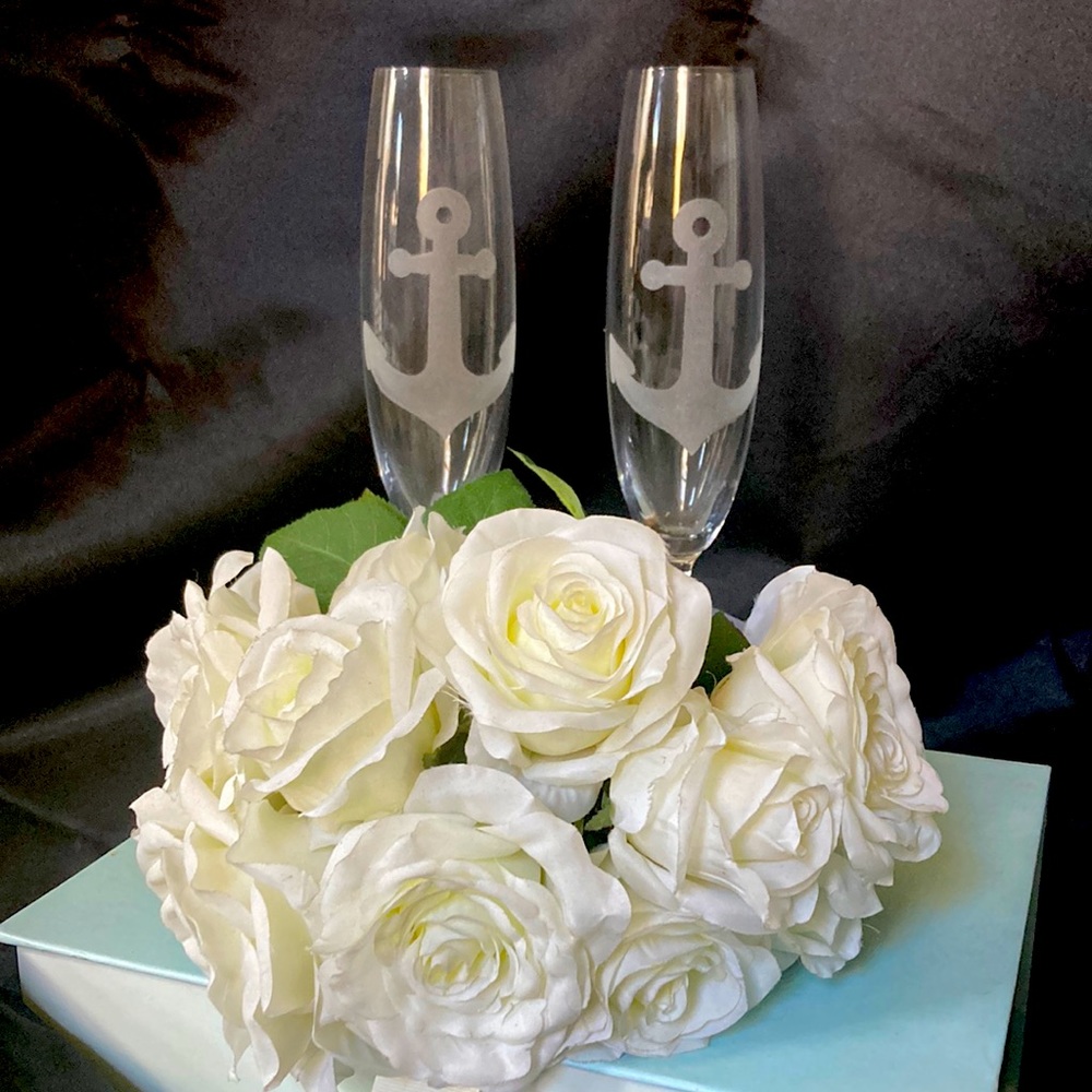 Hand etched champagne flutes